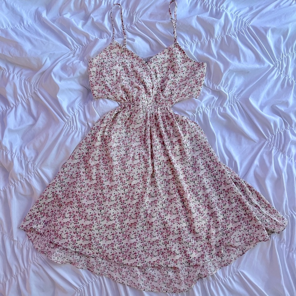 Cute Floral Print Summer Skater open-back Chiffon Dress